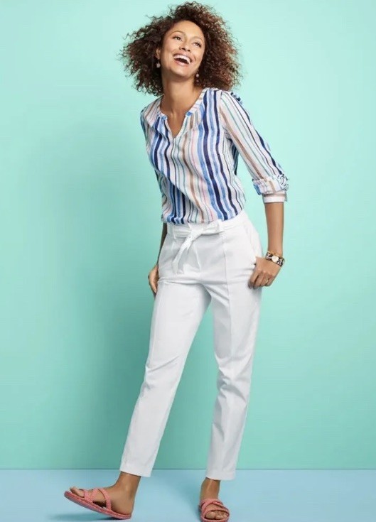 NWT Talbots Women’s Size 10P White Cotton Blend Slim Leg Tie Waist Ankle Chino NWT Talbots Women’s Size 10P White Cotton Blend Slim Leg Tie Waist Ankle Chino
