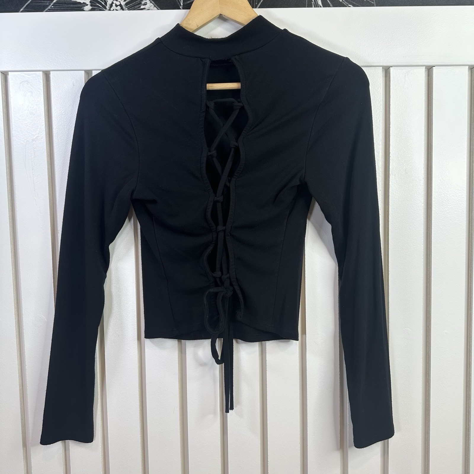 SNST Sage Tierra Black Lace Up Open Back Crop Top M Y2K Goth Dark Feminine Alt