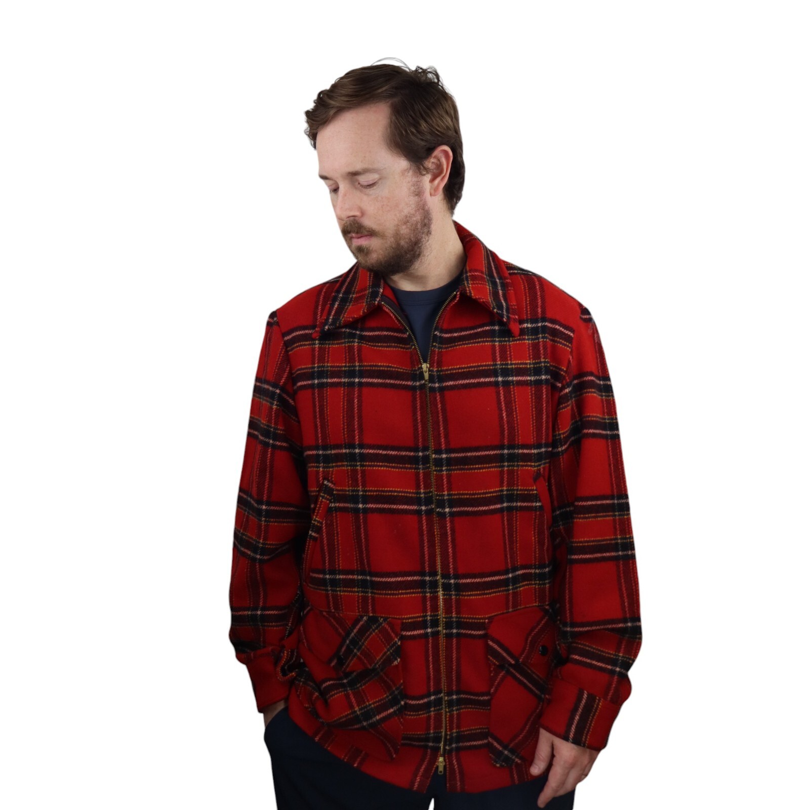 Vtg 70s 80s Pendleton Wool Plaid Brightwood Mackinaw Jacket Coat Mens Medium Red
