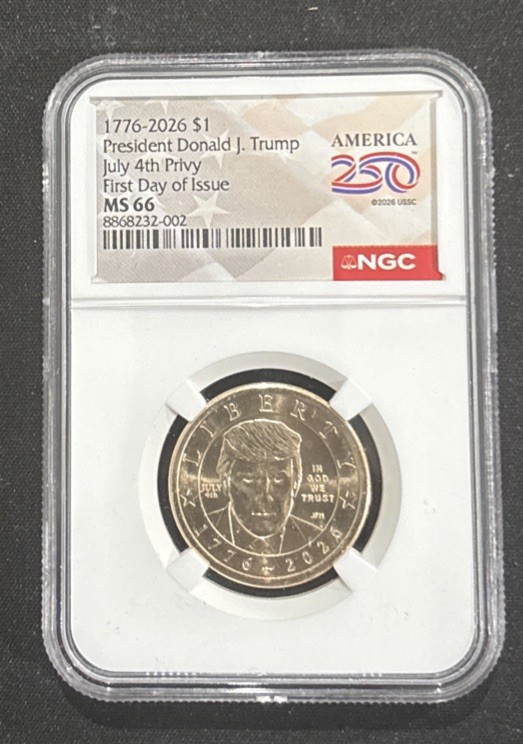 2026 President Donald J Trump Dollar NGC MS 66 July 4th Privy First Day In Stoc 2026 President Donald J Trump Dollar NGC MS 66 July 4th Privy First Day In Stoc