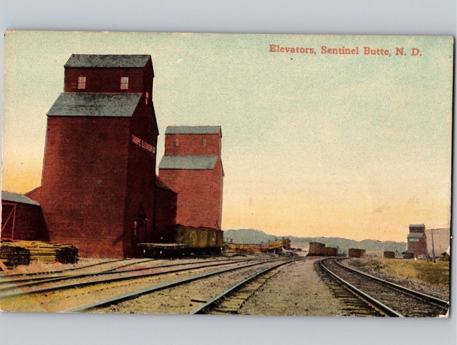 c1915 Grain Elevators Railroad SENTINEL BUTTE North Dakota ND Postcard