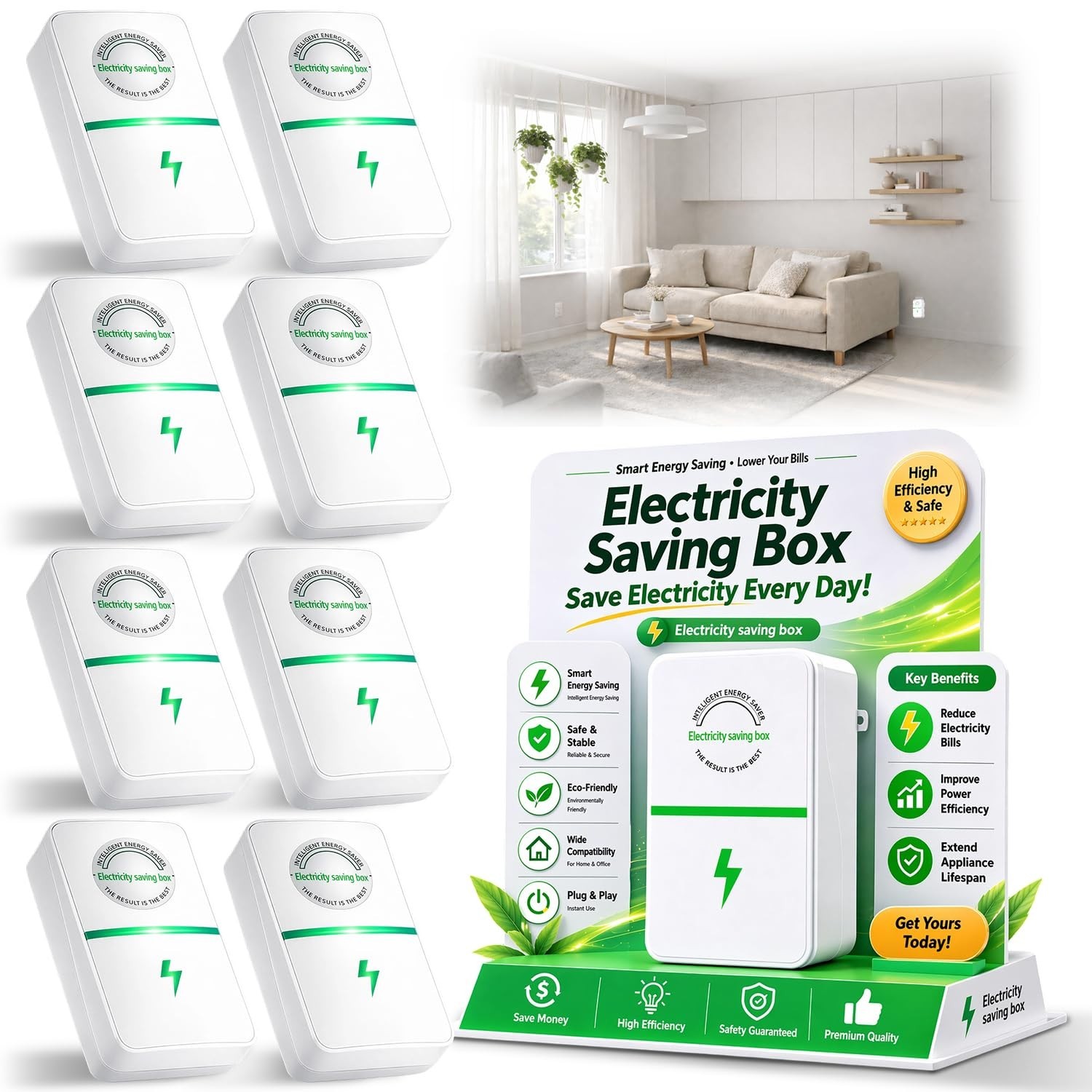 8PCS Energy Saving Device Plug In Power Factor Saver Surge Protection Household