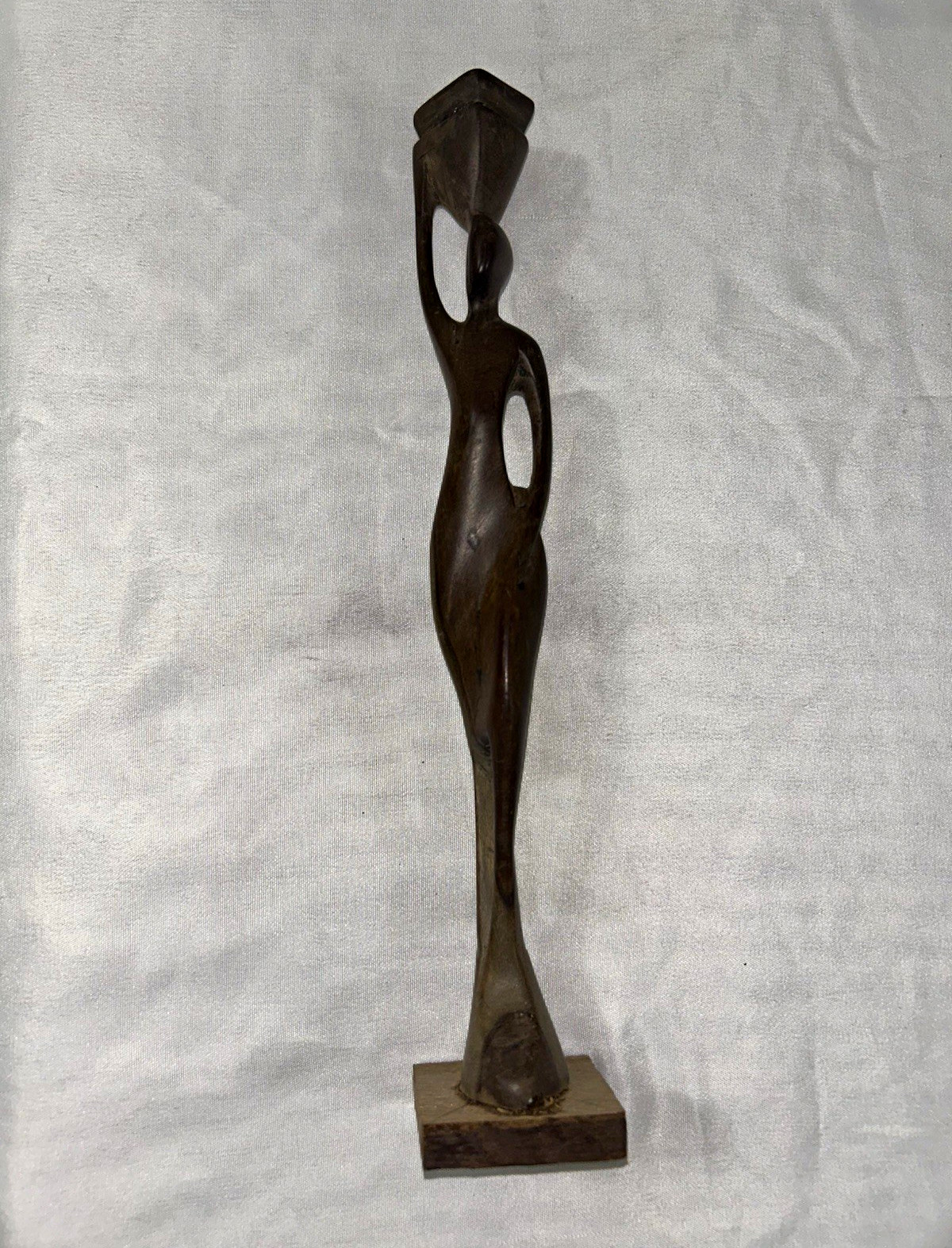 Vintage Hand Carved African Wooden Shadow Figure Woman Carrying Pot Water Bearer Vintage Hand Carved African Wooden Shadow Figure Woman Carrying Pot Water Bearer