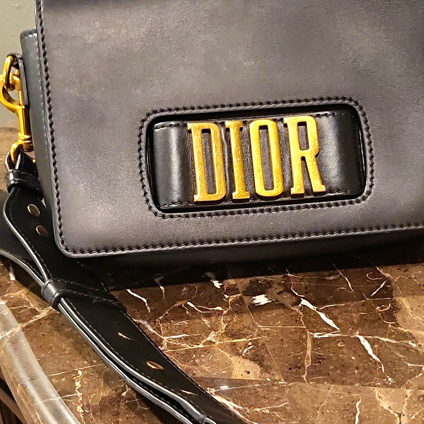 Dior Black Logo Zip Small Crossbody Bag Gold Tone Hardware Strap + COA Dior Black Logo Zip Small Crossbody Bag Gold Tone Hardware Strap + COA