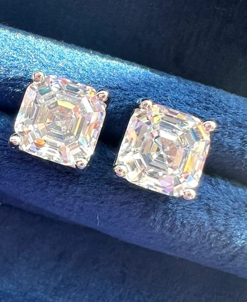 Pair of 2 Ct Lab-Grown Diamond D Color Asscher Cut VVS1 Clarity Certified