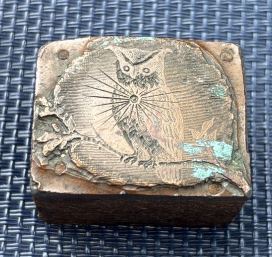 Nice Antique Owl Copper On Wood Die Stamp Wax Seal Nice Antique Owl Copper On Wood Die Stamp Wax Seal