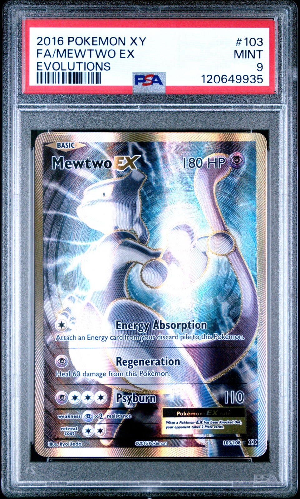 Mewtwo Ex: 2016 Pokémon XY Evolutions #103 Full Art - PSA 9