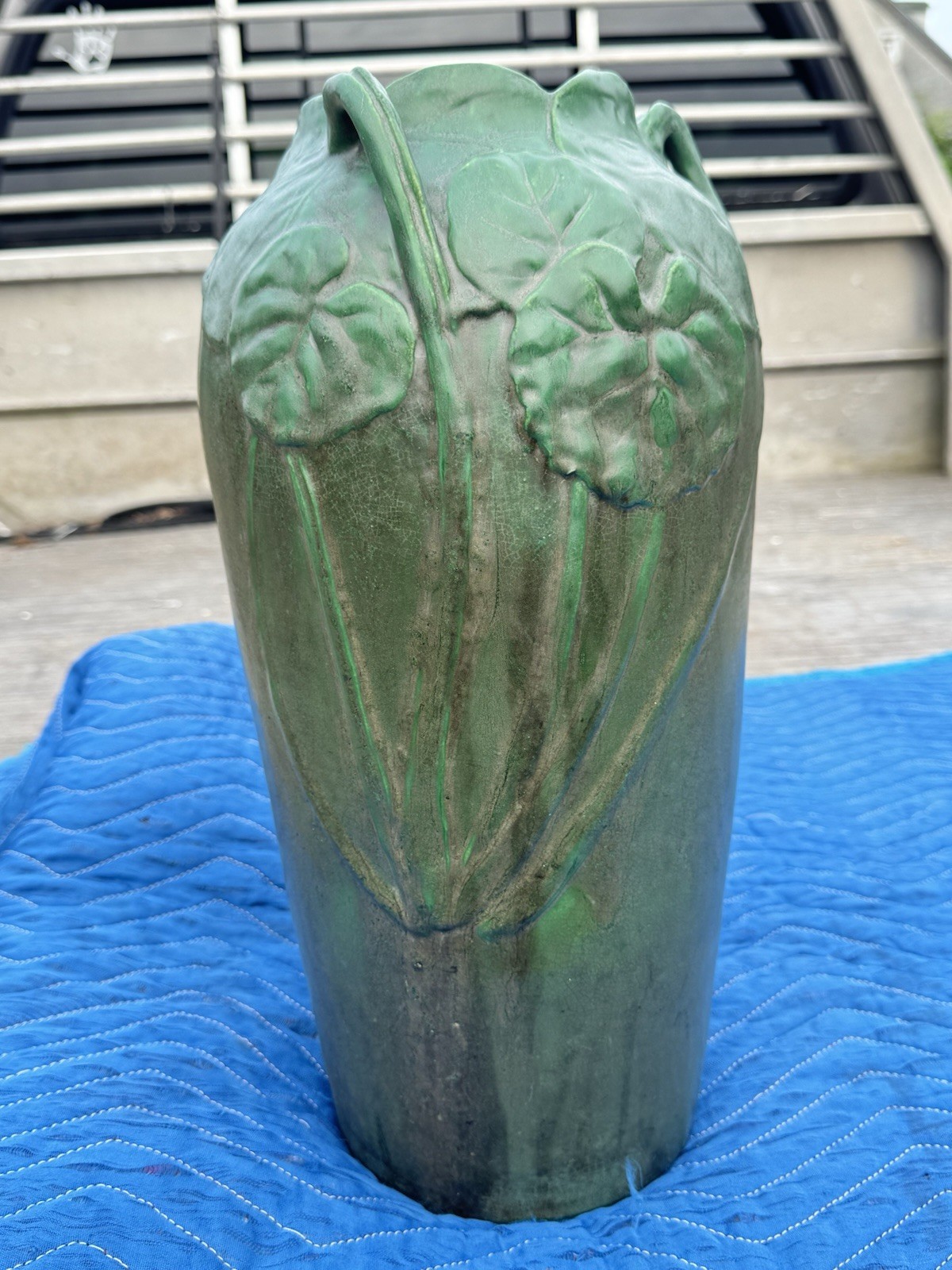 Monumental Antique Cambridge Art Pottery Water Lilly Floor Vase Otoe Line Monumental Antique Cambridge Art Pottery Water Lilly Floor Vase Otoe Line
