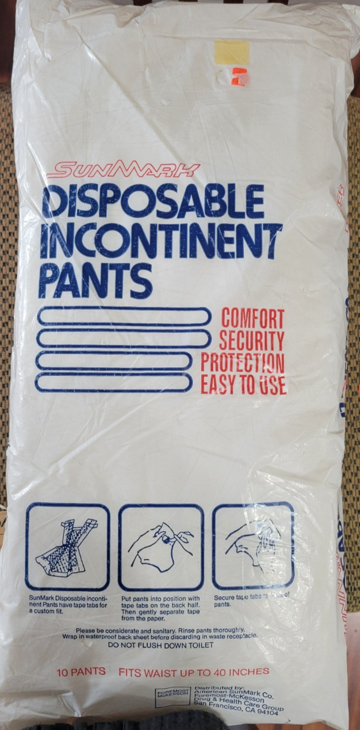 VTG 1980s SunMark Disposable Incontinent  Adult Diapers 10 Ct Fits Up To 40\