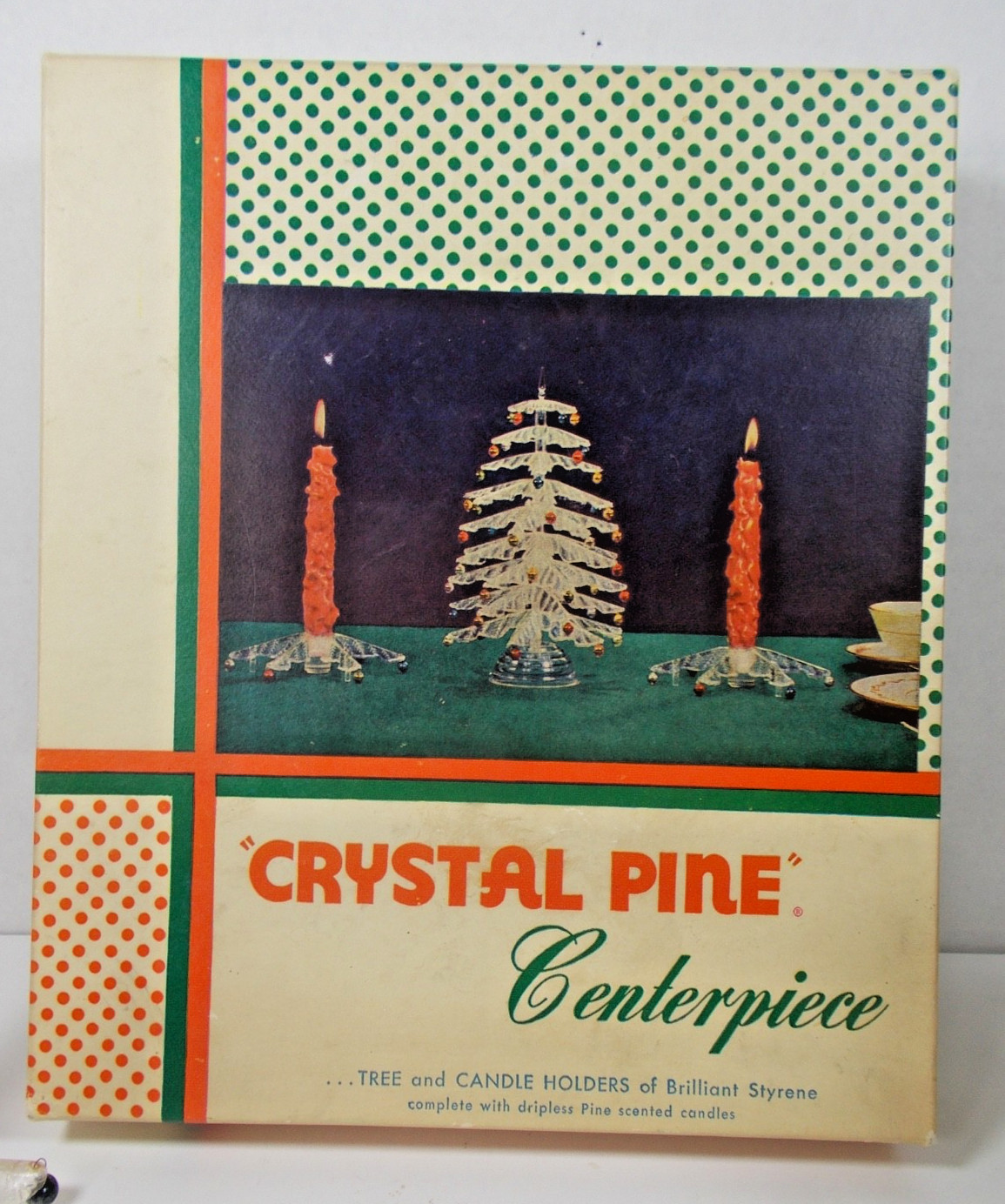 Vintage MCM Peerless Crystal Pine Centerpiece Christmas Tree & Candles In Box Vintage MCM Peerless Crystal Pine Centerpiece Christmas Tree & Candles In Box