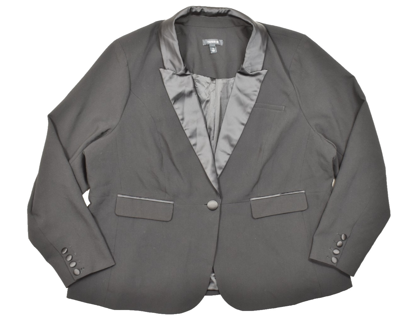 Torrid Size 3 Black Tuxedo Blazer Satin Lapel One Button Lined Plus Size Women\'s Torrid Size 3 Black Tuxedo Blazer Satin Lapel One Button Lined Plus Size Women\'s