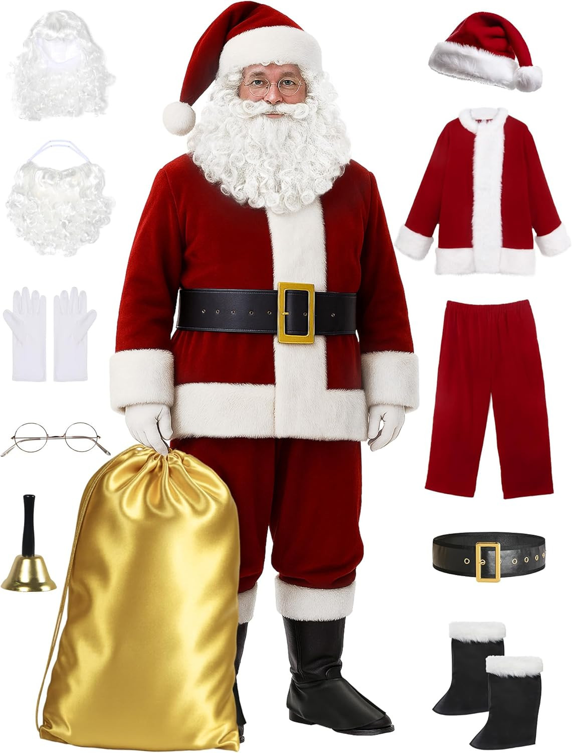 Deluxe 11pc Ultra Velvet Men's Santa Suit for Christmas Celebrations