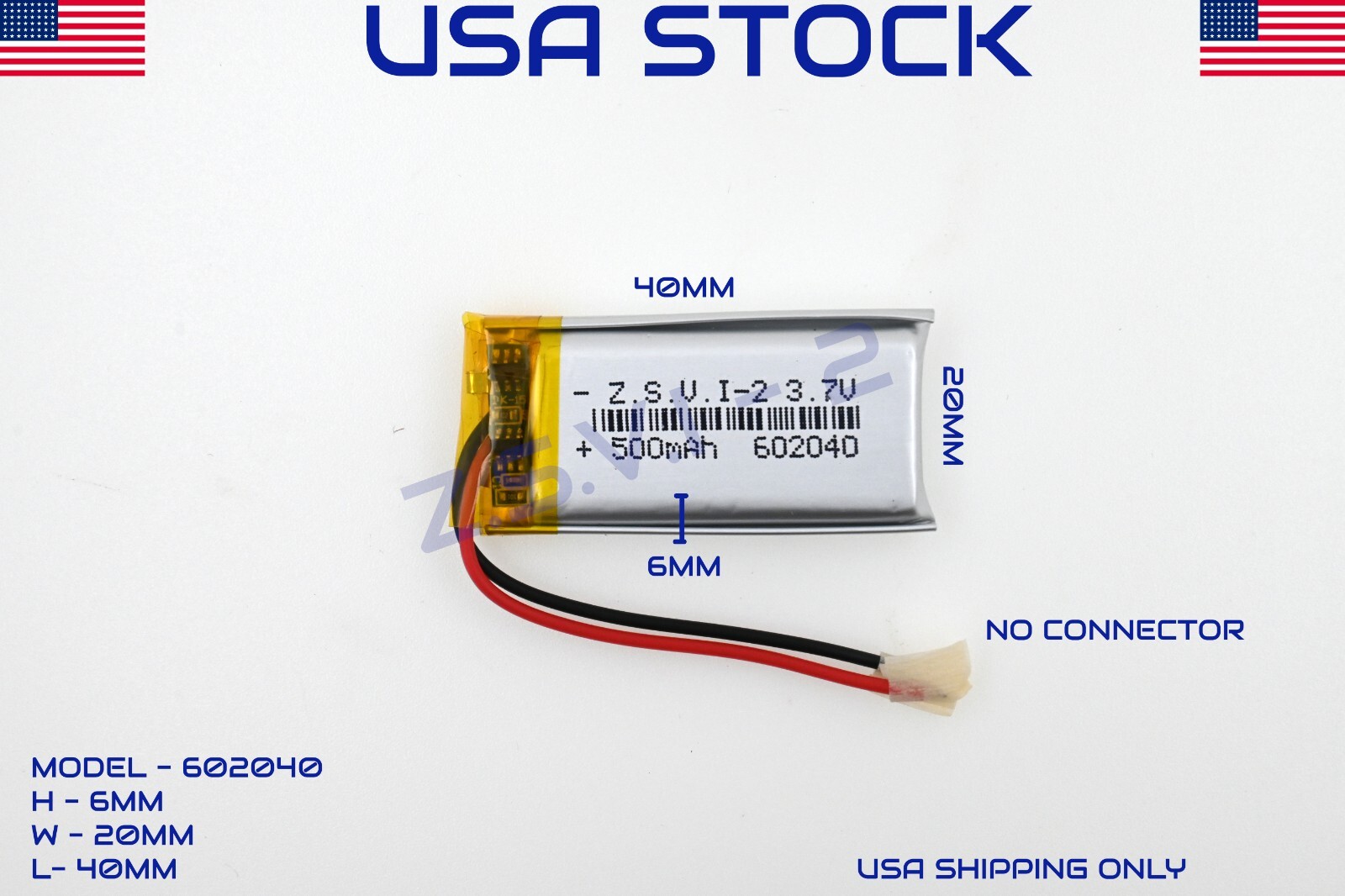 3.7V 500mAh 602040Lithium Polymer LiPo Rechargeable Battery (USA STOCK)