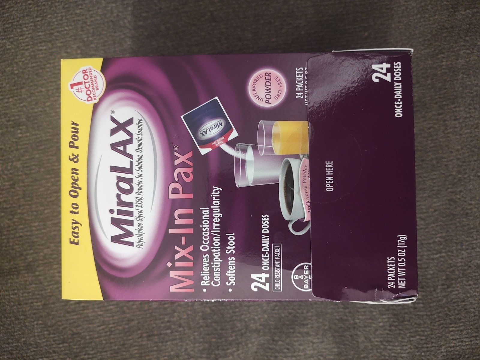 MiraLAX Mix-In Pax Unflavored For Constipation & Irregularity - 24 Packets 10/27 MiraLAX Mix-In Pax Unflavored For Constipation & Irregularity - 24 Packets 10/27