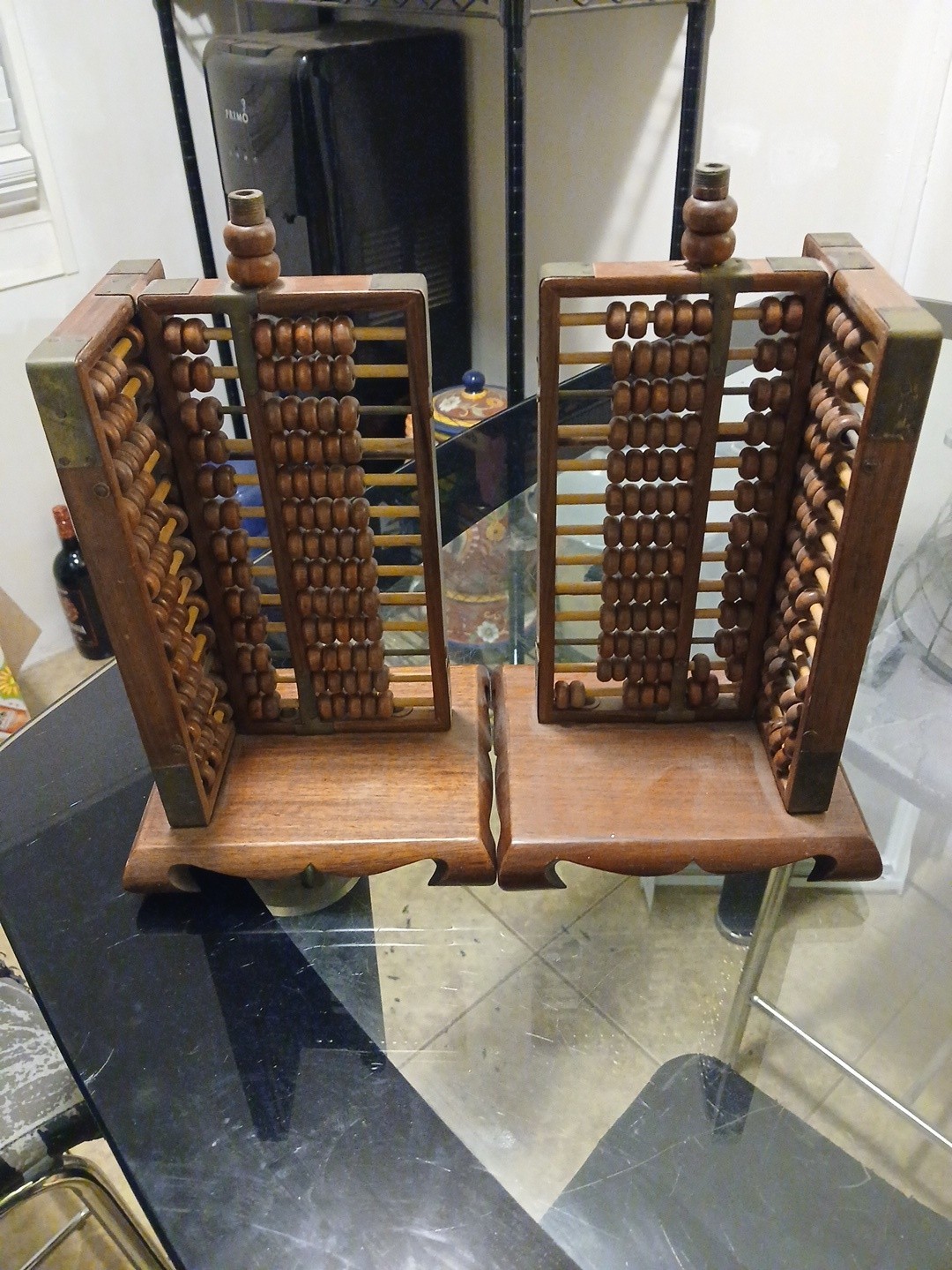 Vintage Mid-Century Chinese Rosewood & Brass Abacus Bookends - Pair