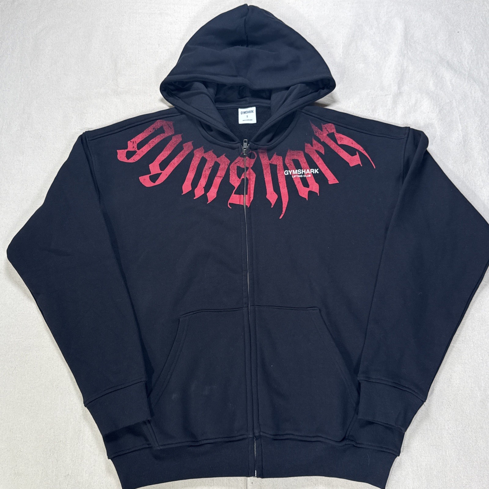 Gymshark Hoodie Sweatshirt Mens Small Black Red Fade Logo Full Zip Heavyweight Gymshark Hoodie Sweatshirt Mens Small Black Red Fade Logo Full Zip Heavyweight