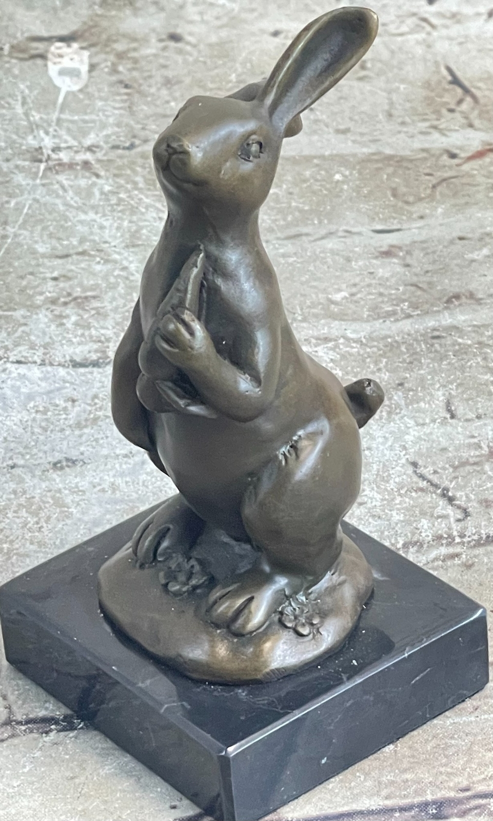 Signed Original Milo European Bronze Bunny W/ Carrot Sculpture Statue Figure NR
