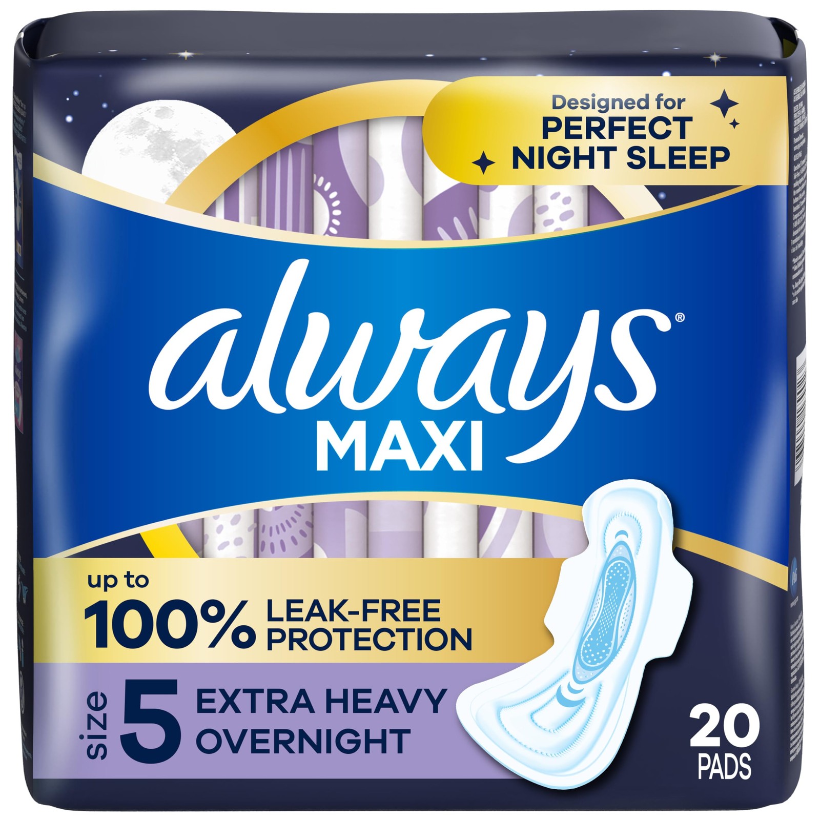 Always Maxi Overnight Pads with Wings, Size 5, Extra Heavy Overnight,... 