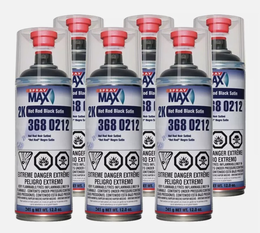 SprayMax 3680212 2K Hot Rod Satin Black Aerosol 12 oz. each (6 Pack) SprayMax 3680212 2K Hot Rod Satin Black Aerosol 12 oz. each (6 Pack)