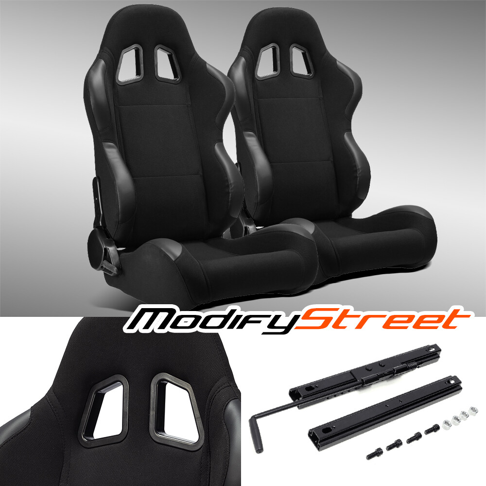 2 x BLACK PINEAPPLE FABRIC/PVC LEATHER LEFT/RIGHT RACING CAR SEATS + SLIDER 2 x BLACK PINEAPPLE FABRIC/PVC LEATHER LEFT/RIGHT RACING CAR SEATS + SLIDER