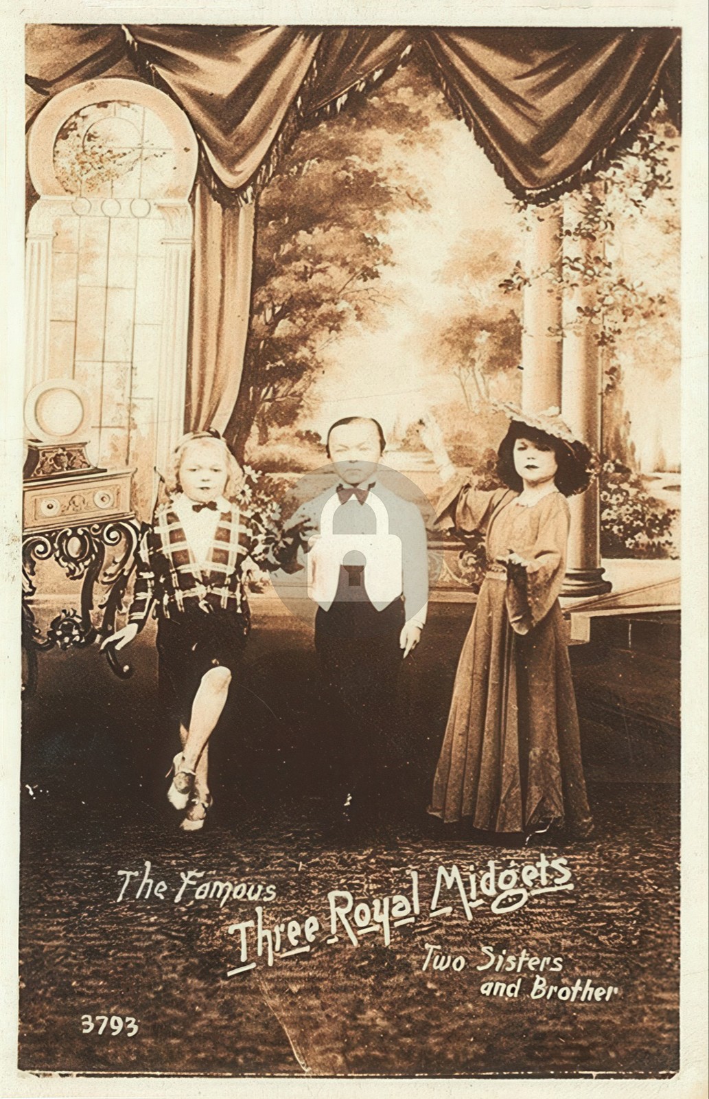 Famous Three Royal Midgets 1940s era RPPC Photo Postcard COPY Famous Three Royal Midgets 1940s era RPPC Photo Postcard COPY