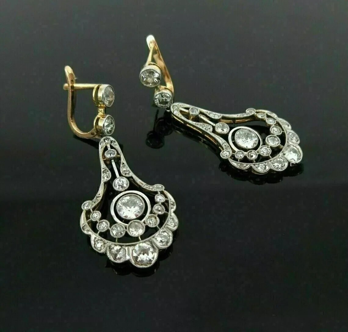Vintage 3.53CT Chandelier Drop Lab Created Diamond Earring 14K Two-Tone Gold FN Vintage 3.53CT Chandelier Drop Lab Created Diamond Earring 14K Two-Tone Gold FN