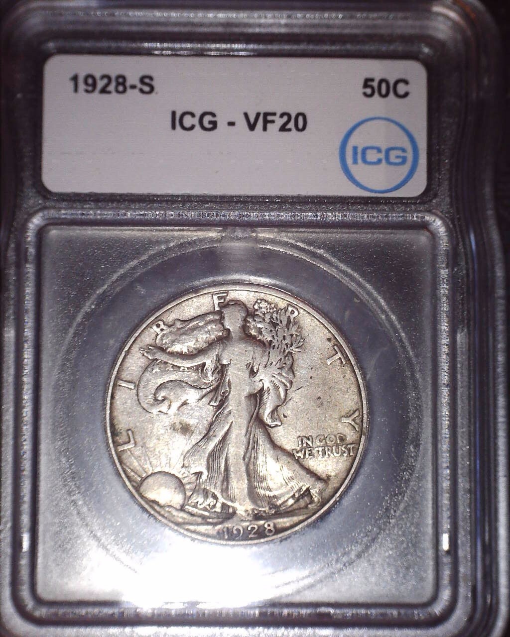 1928-S Walking Liberty Fifty Cent, ICG VF20, Tougher Date, Issue Free 1928-S Walking Liberty Fifty Cent, ICG VF20, Tougher Date, Issue Free
