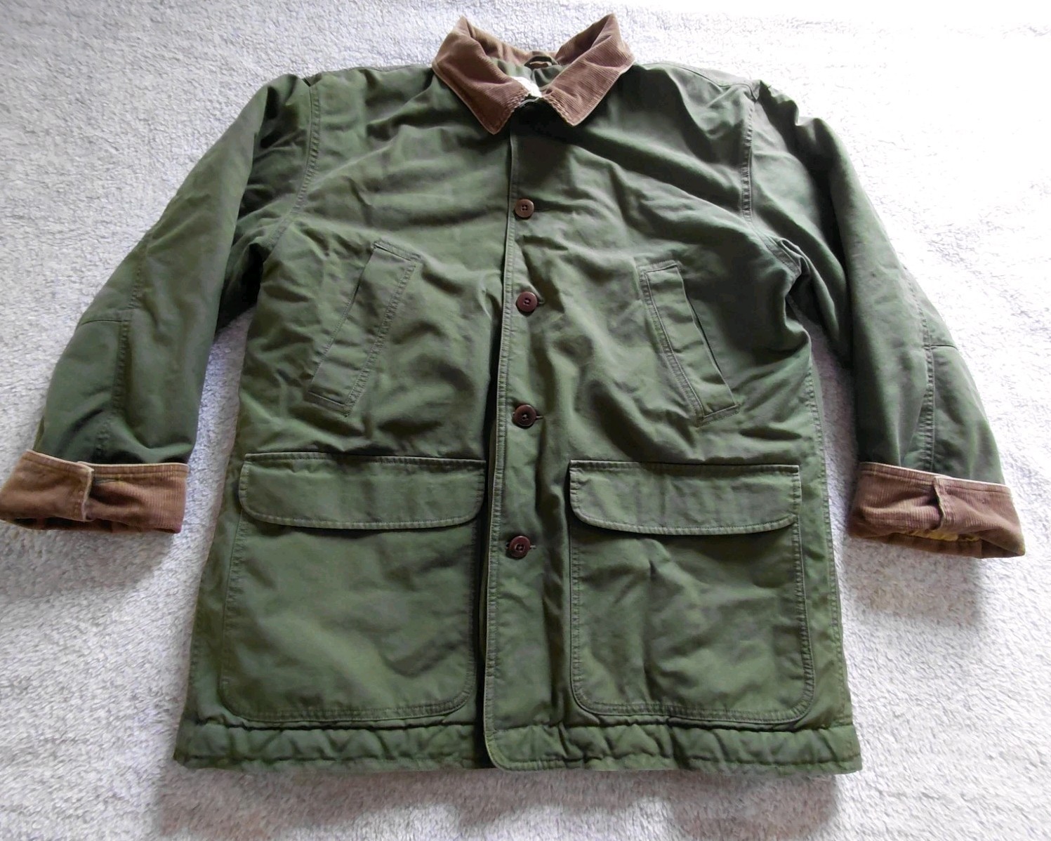 Vtg LL Bean Chore Coat Mens XL Olive Green Quilt Lined Corduroy Collar Barn Vtg LL Bean Chore Coat Mens XL Olive Green Quilt Lined Corduroy Collar Barn
