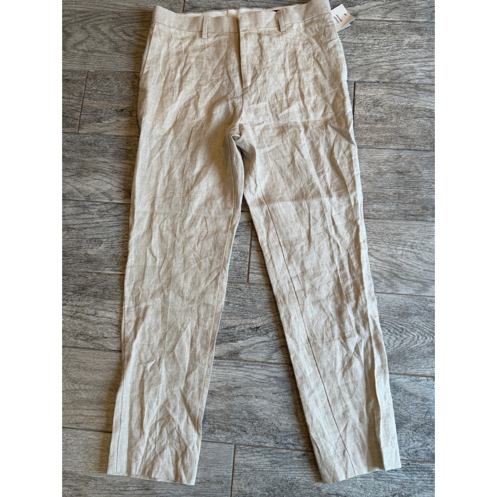 H&M Slim Fit Trousers 32 Beige 100% Linen Lightweight Pants Mens 32R NWT Khaki