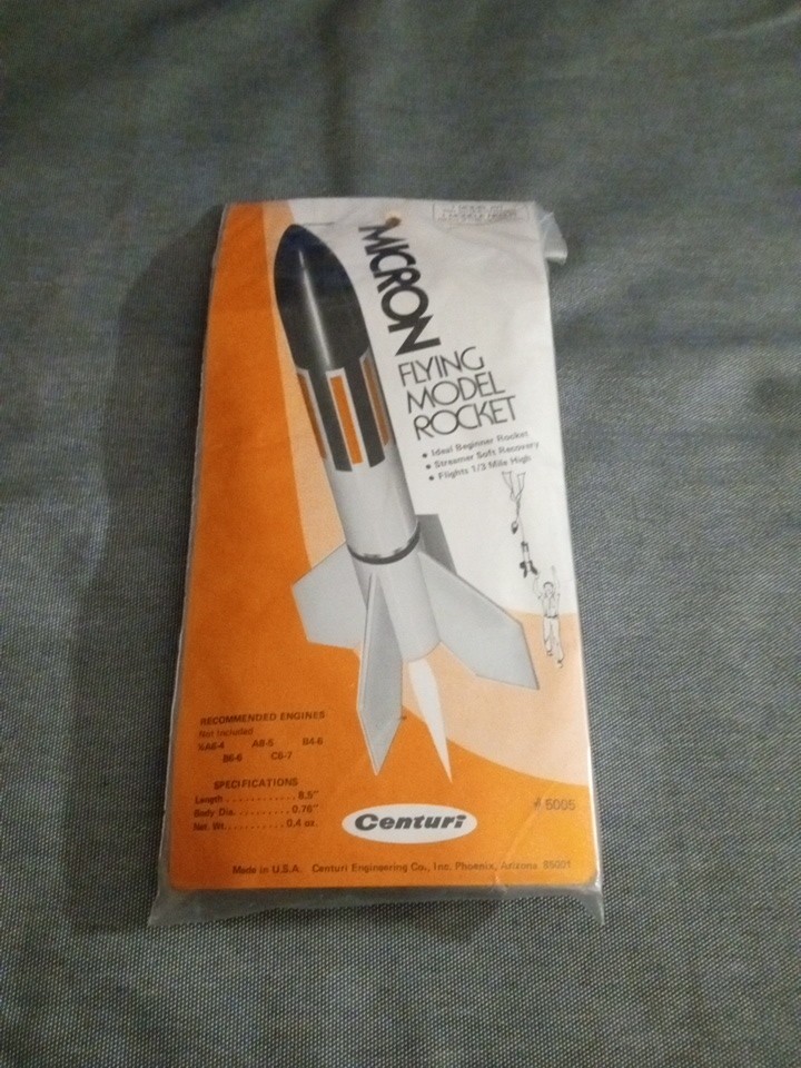 Vintage Centuri Rocket Micron Flying Model Rocket Kit #5005 (KA-5) From The 80s Vintage Centuri Rocket Micron Flying Model Rocket Kit #5005 (KA-5) From The 80s