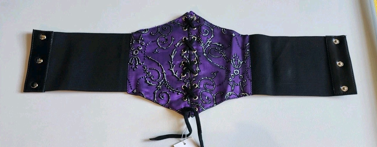 Rare Daisy Corsets Small Purple Black Lavish Glitter Cincher Waist Belt Corset