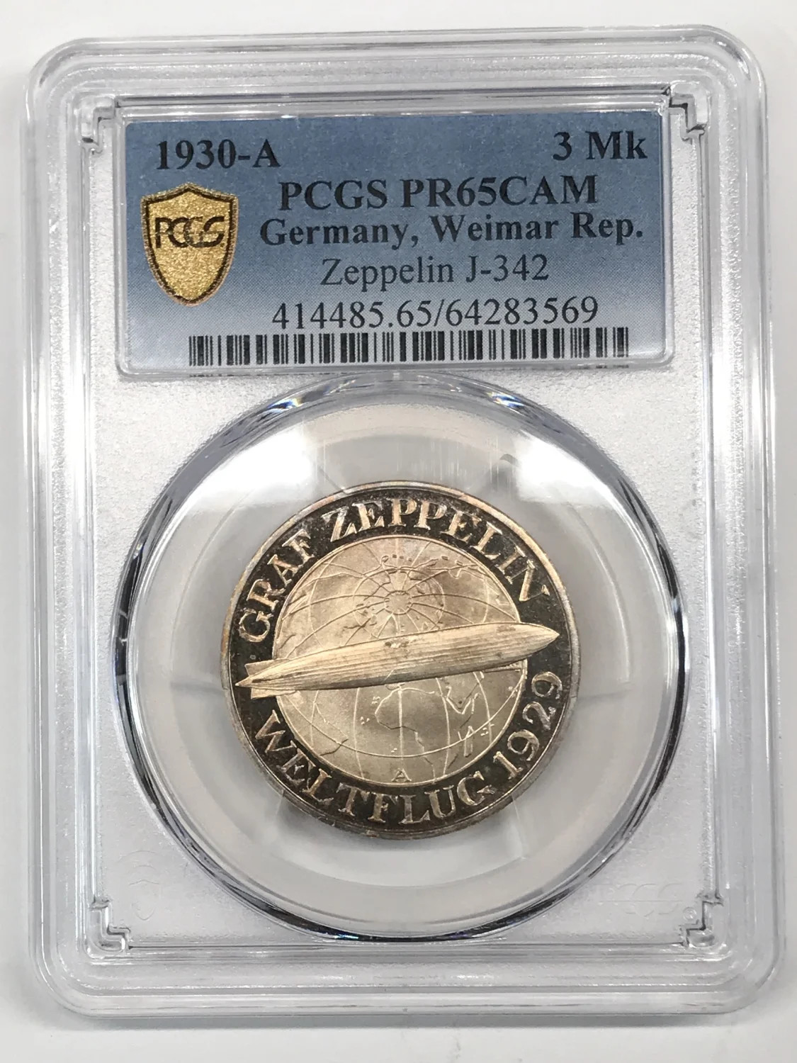 1930-A Zeppelin GERMANY - WEIMAR REP Silver 3 REICHSMARK PCGS PR-65 CAM - J-342