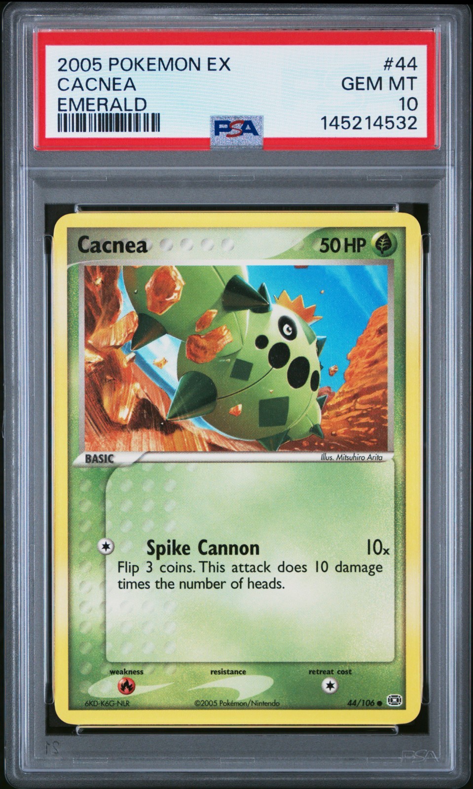 Pokemon 2005 EX Emerald Non Holo Cacnea #44 PSA 10 GEM MINT