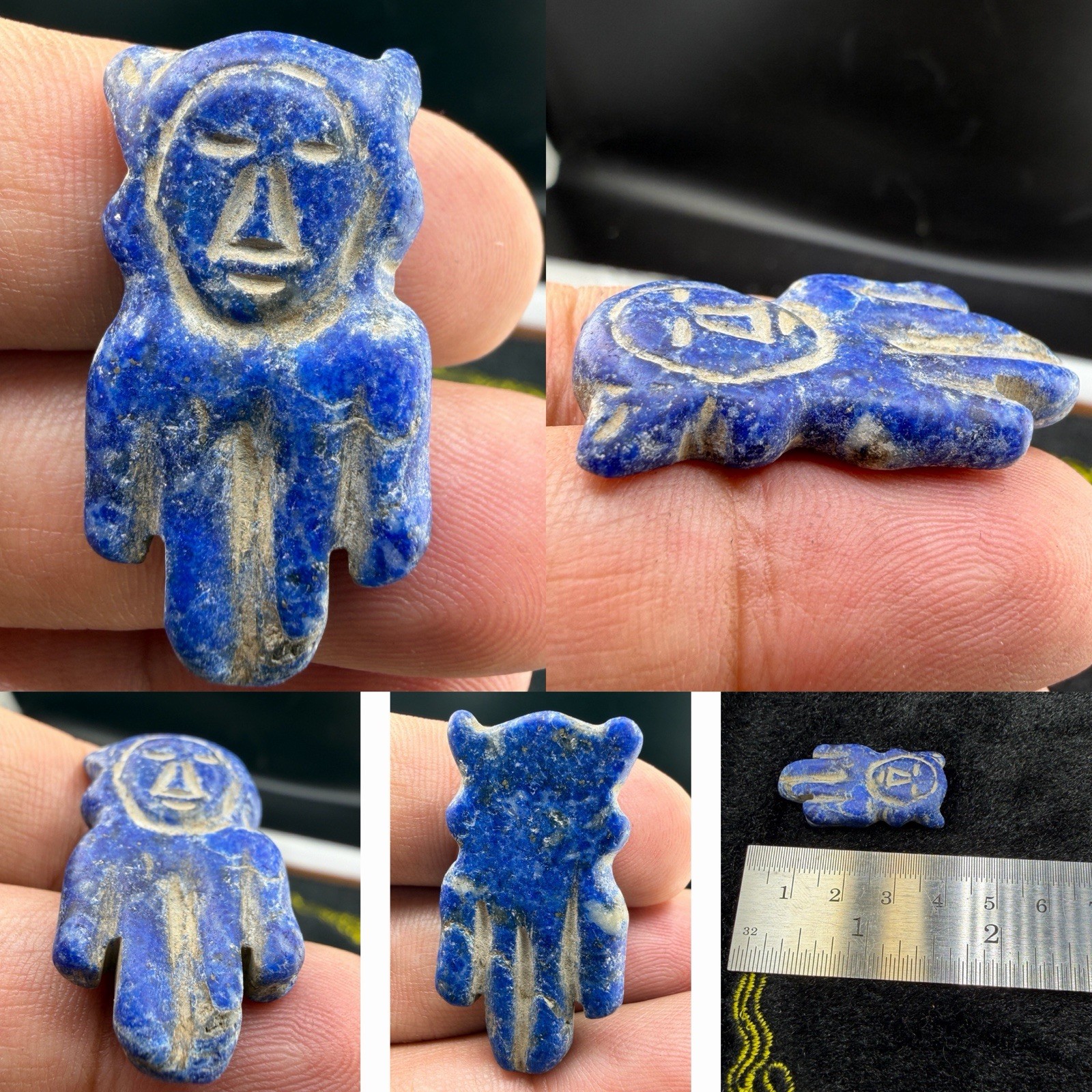 Very Old Ancient Lapis Lazuli Carved Human Figure Amulet Talisman Afghanistan Very Old Ancient Lapis Lazuli Carved Human Figure Amulet Talisman Afghanistan