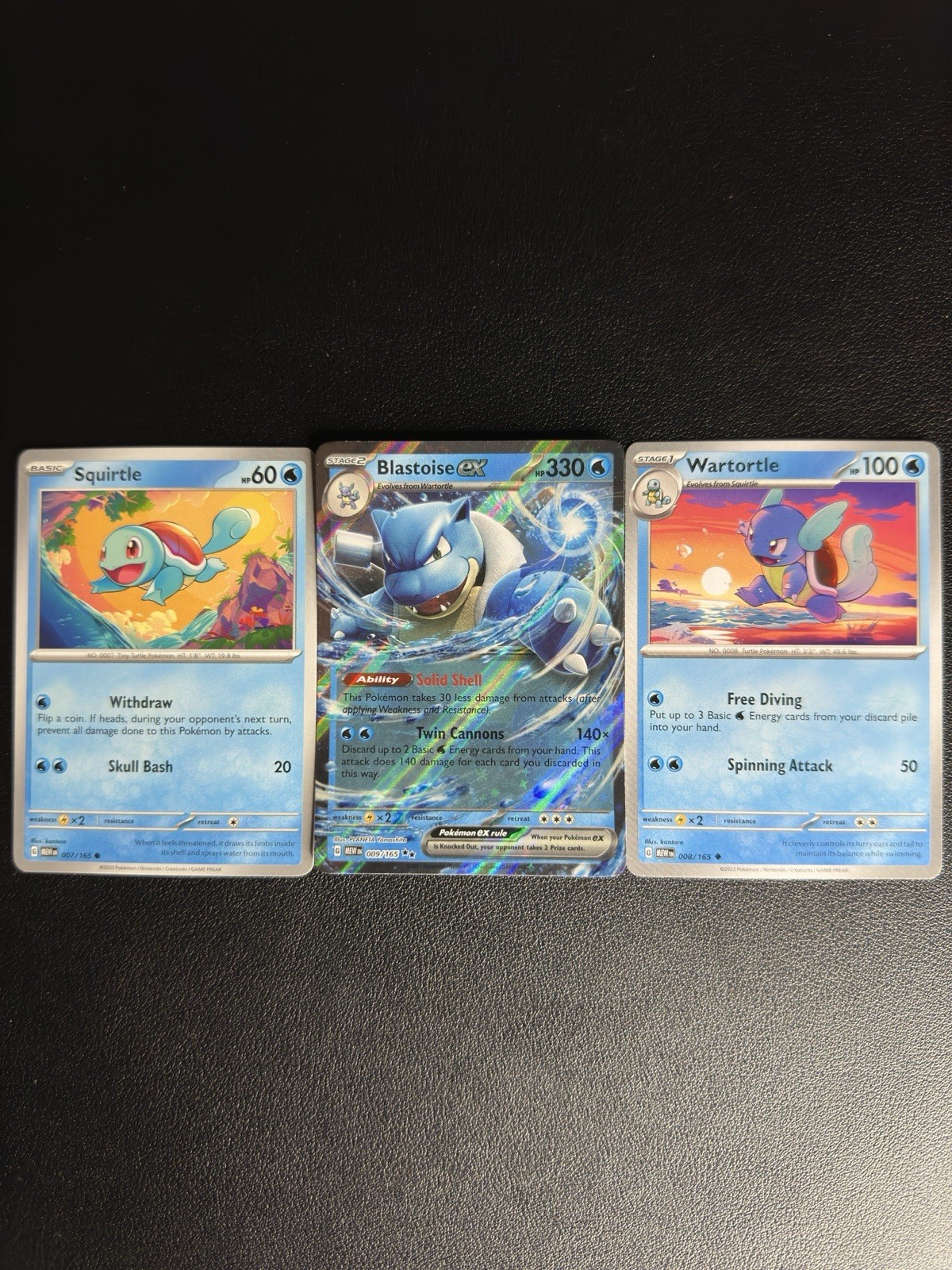 Pokemon 151 Squirtle Wartortle Blastoise ex 3 Card Evolution Set NM English