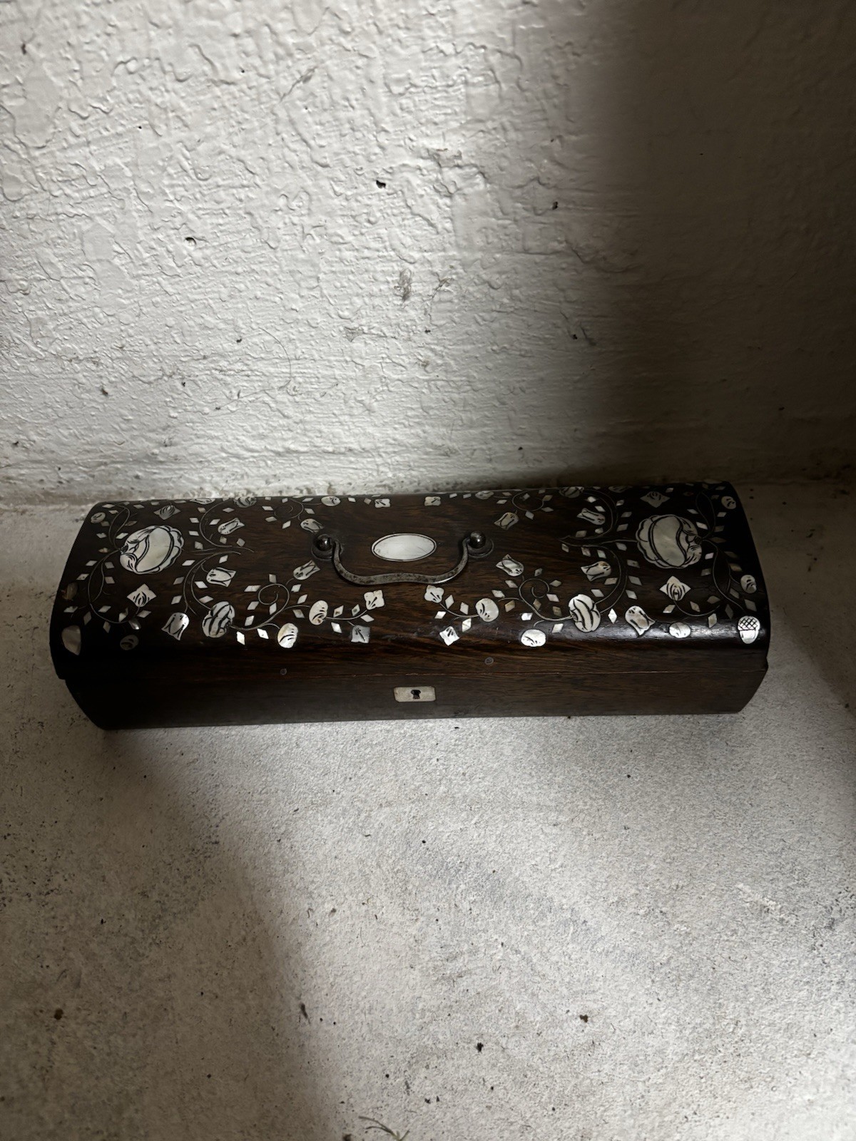 Antique Rosewood Oblong Mother of Pearl Inlaid Glove/ Trinket Box Antique Rosewood Oblong Mother of Pearl Inlaid Glove/ Trinket Box