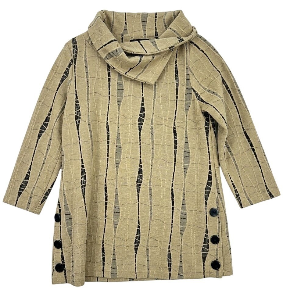Yushi Womens Beige Black Abstract Textured Cowl Neck Tunic Shirt Small - CJ