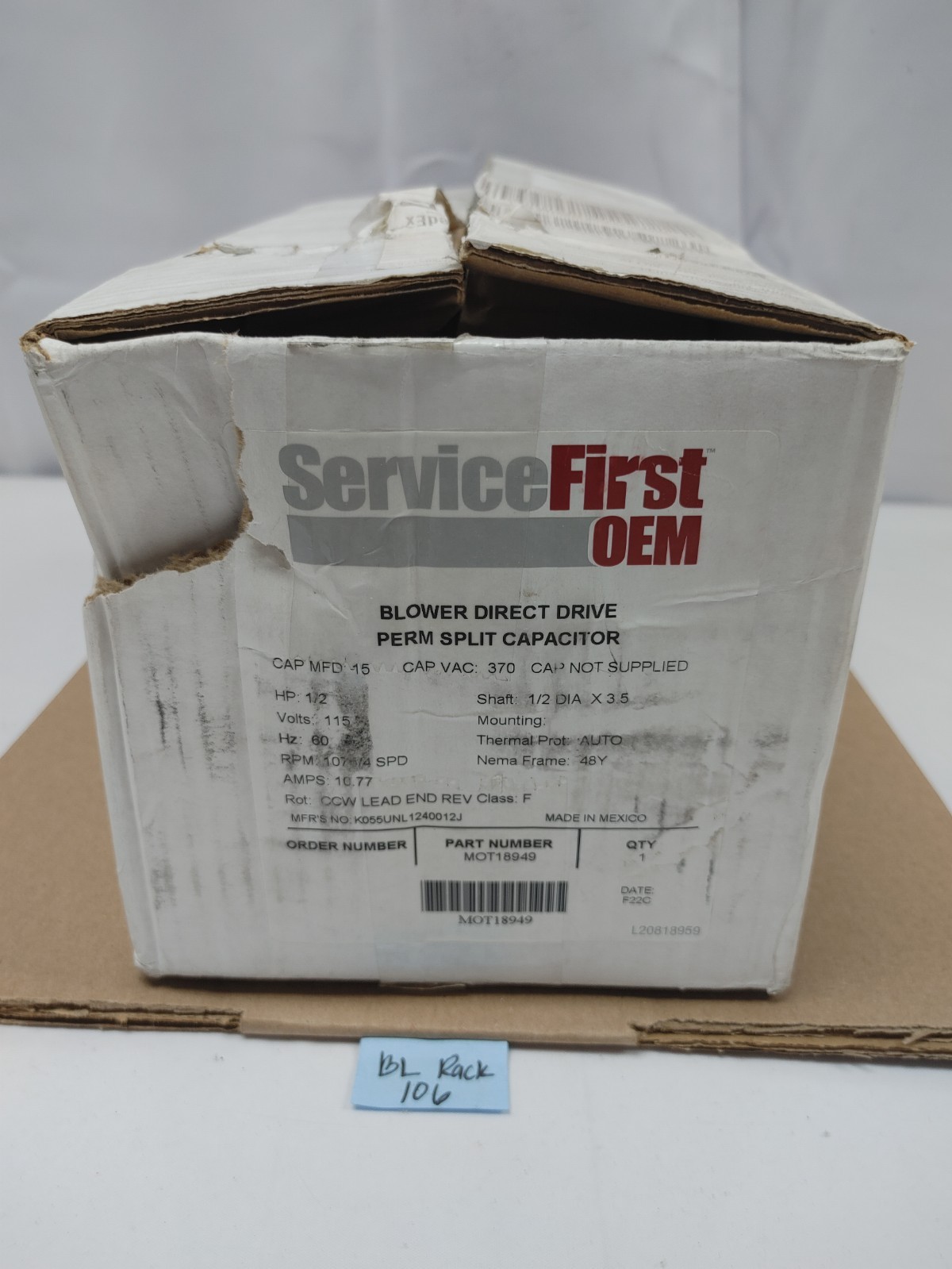 TRANE MOT18949 1/2Hp 115V 1075Rpm