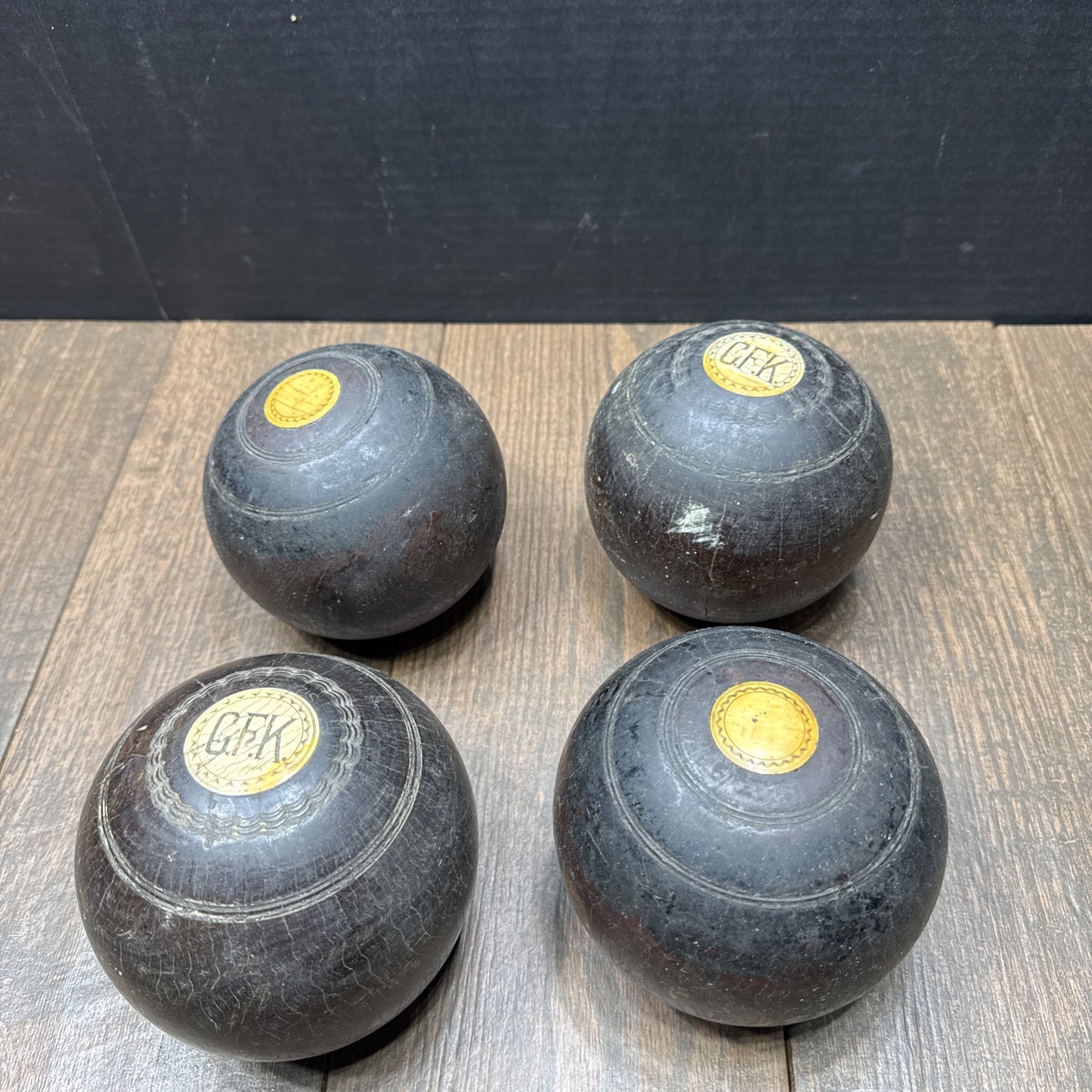 4 Lawn Bowling Ball Antique Burl Turned Wood & Silverplate Inset 19th Century 4 Lawn Bowling Ball Antique Burl Turned Wood & Silverplate Inset 19th Century