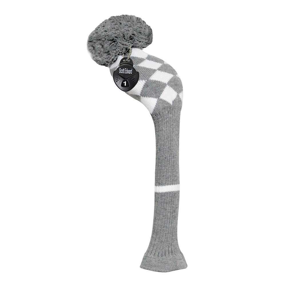 Scott Edward 1PCS Knit Pom Fairway Wood Golf Fairway, Grey White Argyle 