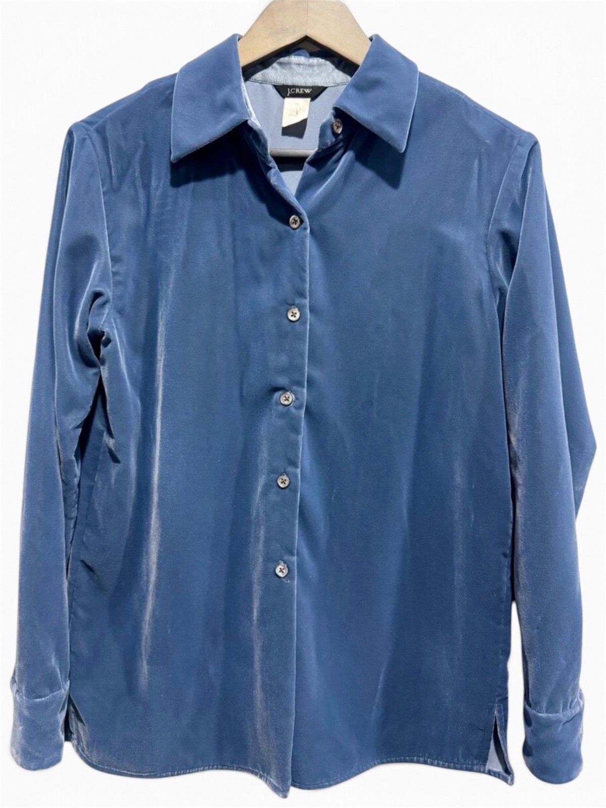 Vintage J.Crew Blue Velvet Button Down Shirt 90s Made in Hong Kong XS