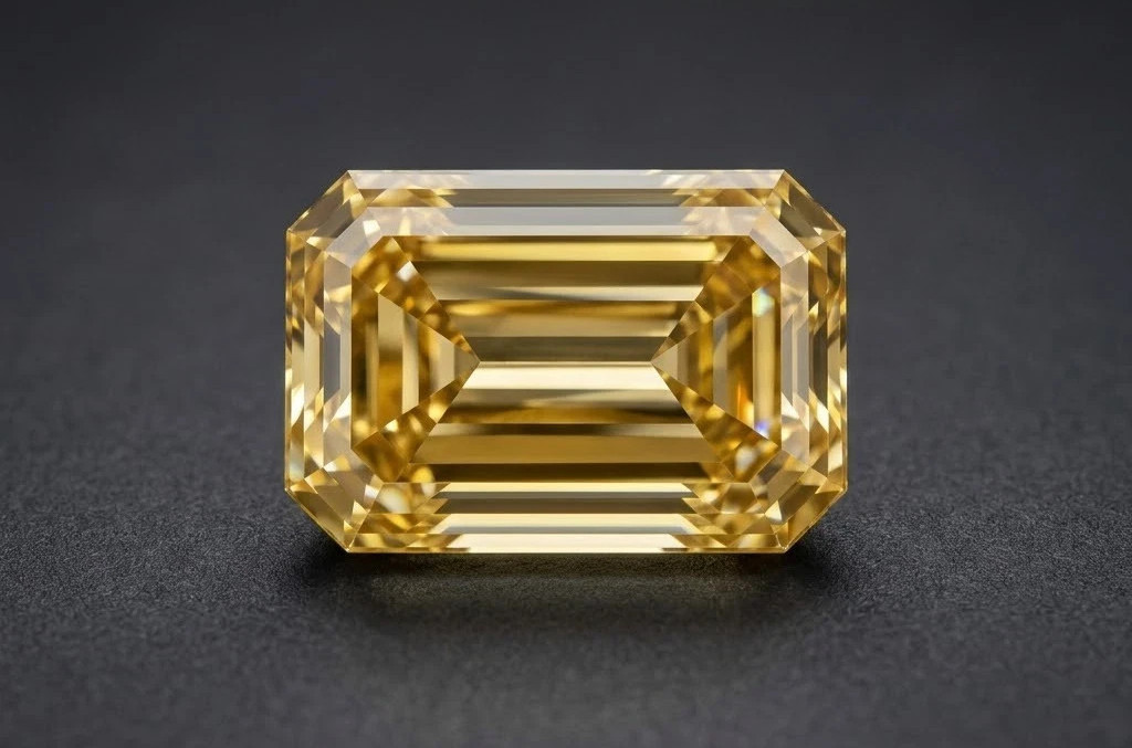 AAA 4 Ct Emerald Cut Yellow Lab Grown Moss Diamond VVS1 Loose Stone Certified