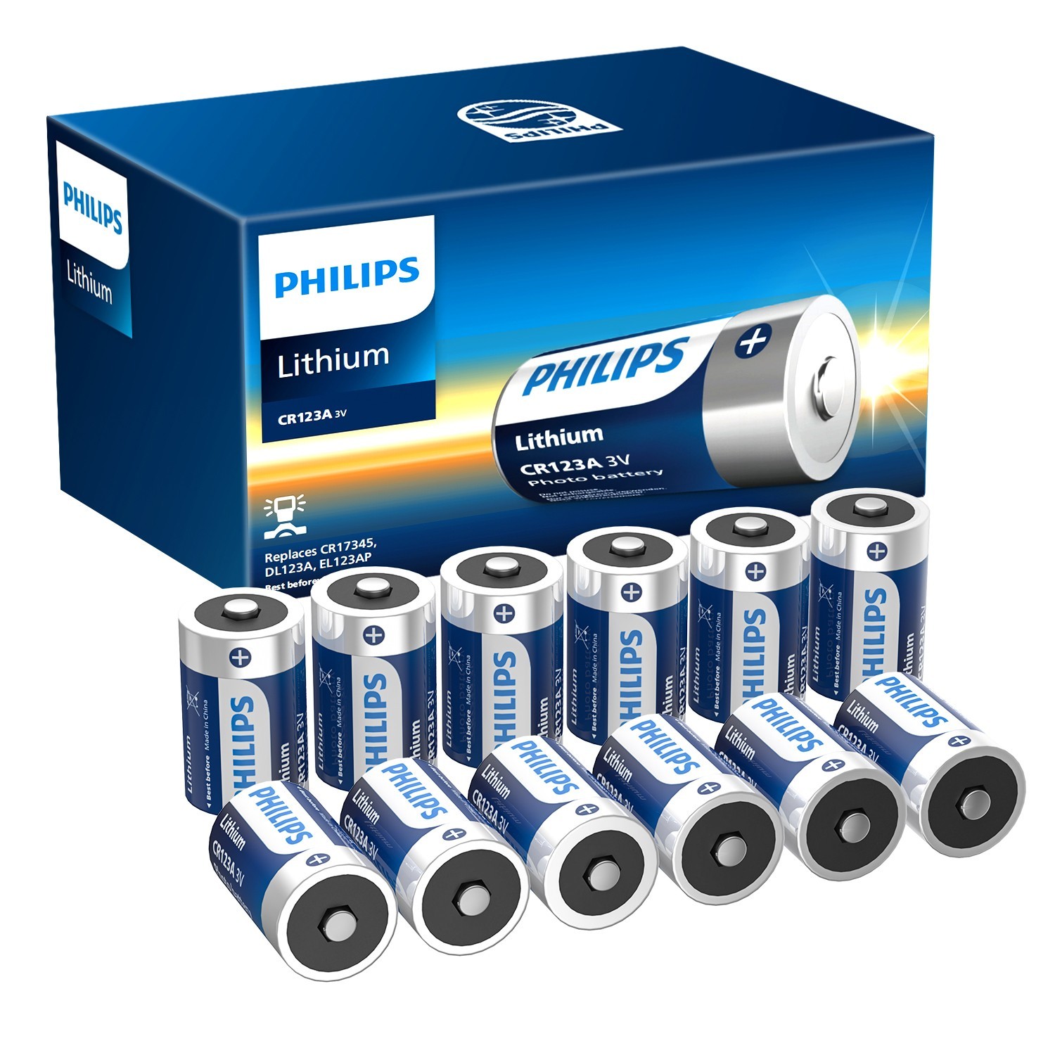 Philips 12Pack CR123A 123A Lithium Battery CR17345 1600mAh 3.0V Camera Batteries