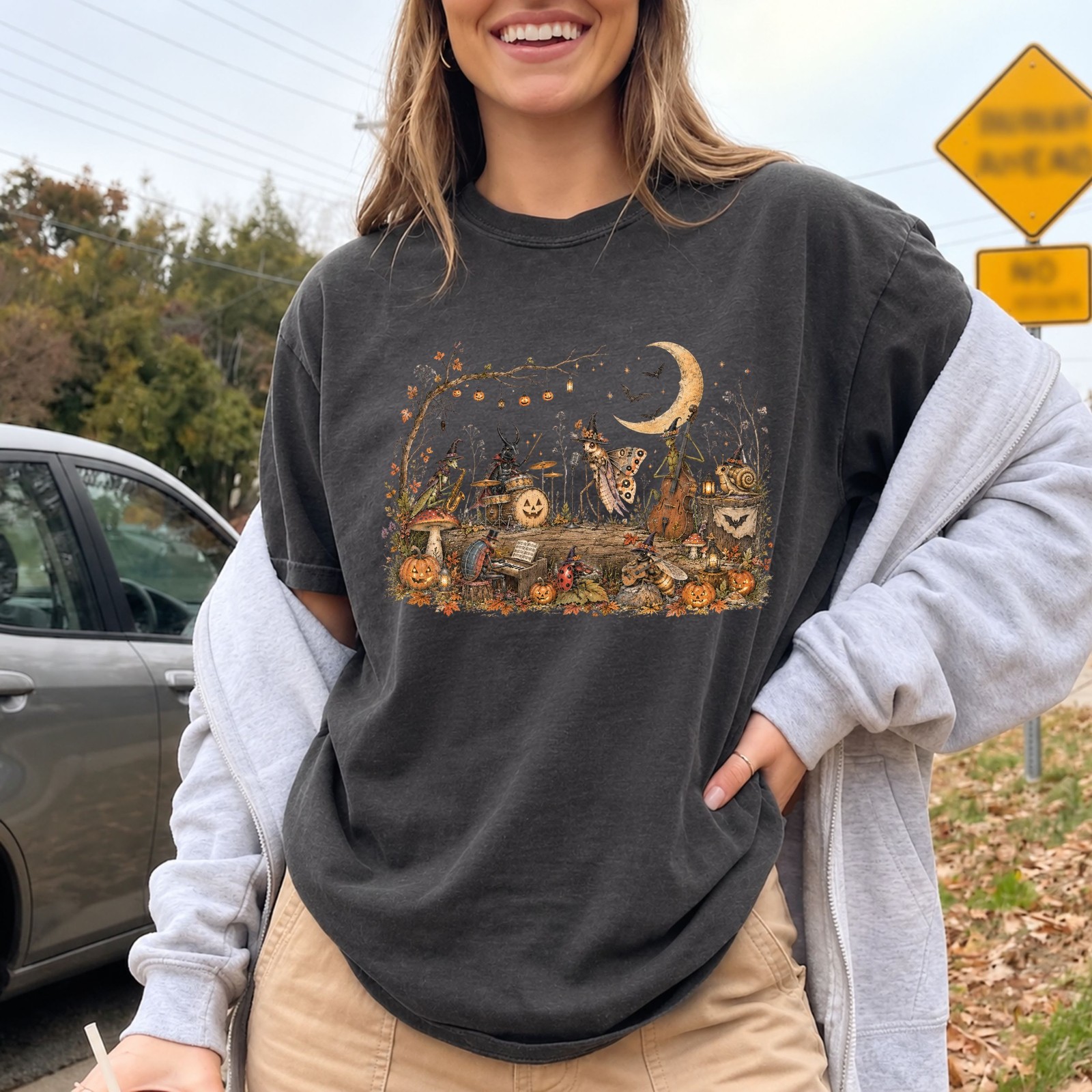 Halloween Insect Band T-Shirt Vintage Moth Beetle Witch Spooky Forest Tee