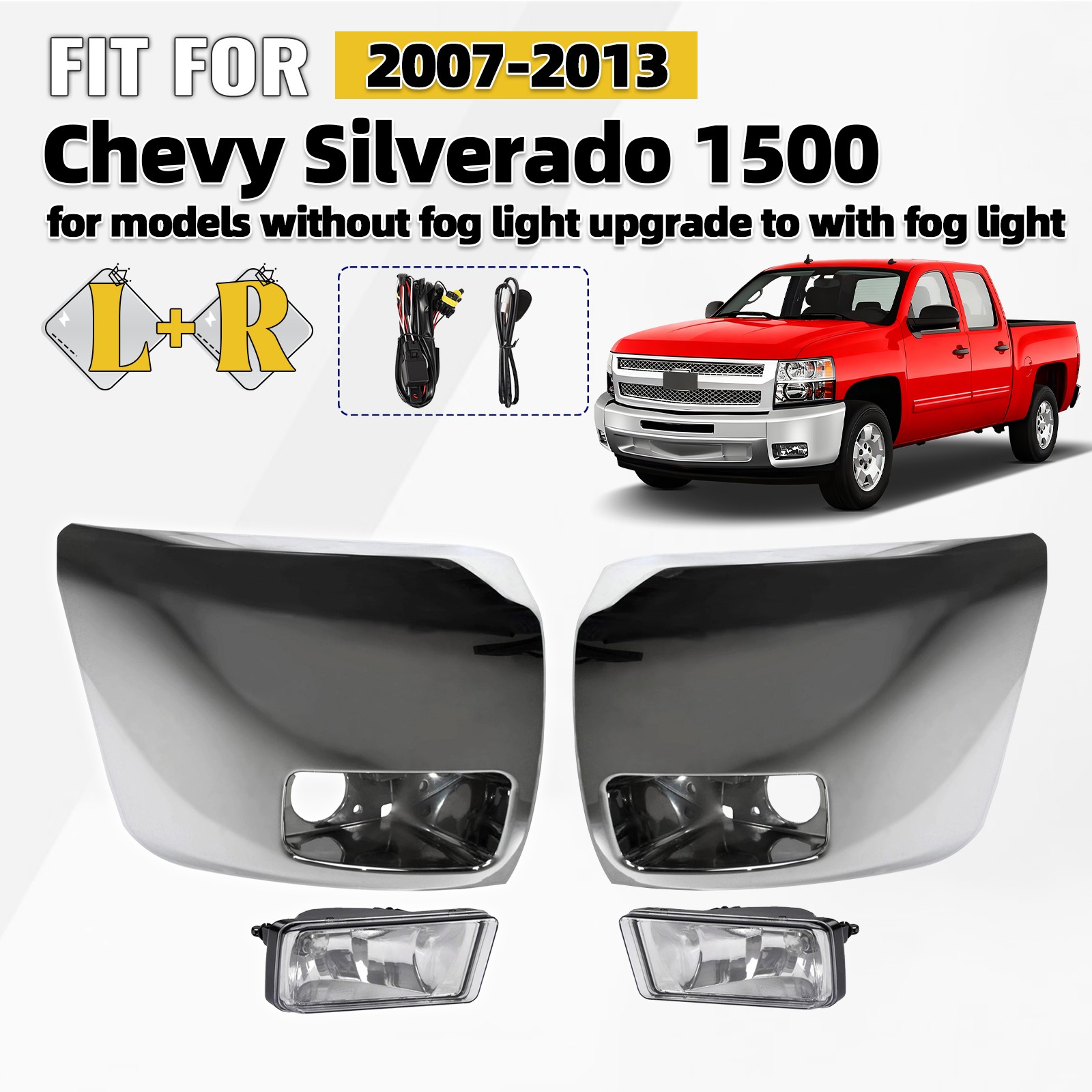 Bumper End Cap Chrome w/ Fog Light For 2007-2013 Chevy Silverado 1500 Pair/LH/RH Bumper End Cap Chrome w/ Fog Light For 2007-2013 Chevy Silverado 1500 Pair/LH/RH