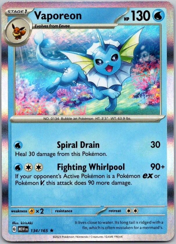 Vaporeon Holo Rare SV: Scarlet & Violet 151 134/165 NM Vaporeon Holo Rare SV: Scarlet & Violet 151 134/165 NM
