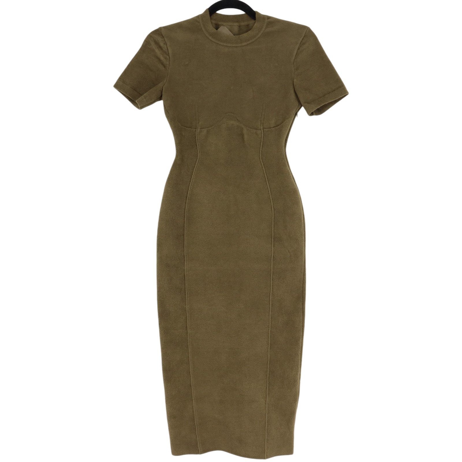 Fendi x SKIMS Women\'s Knit Midi Dress Short Sleeve Size XXS Olive Green Bodycon