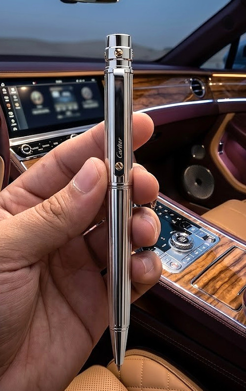 Authentic Cartier Santos Silver Trim Ballpoint Pen Luxury Executive Writing Gift Authentic Cartier Santos Silver Trim Ballpoint Pen Luxury Executive Writing Gift