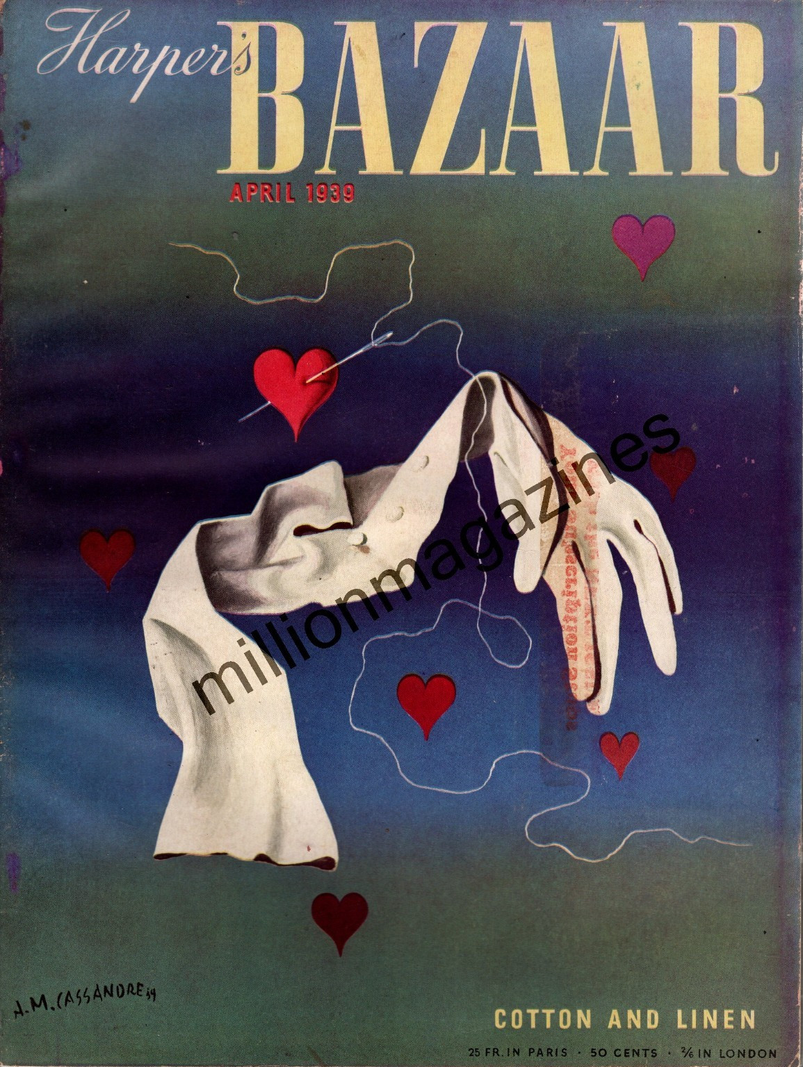1939 Harpers Bazaar April - Cassandre; Schiaparelli; Salvador Dali; Chanel -Rare
