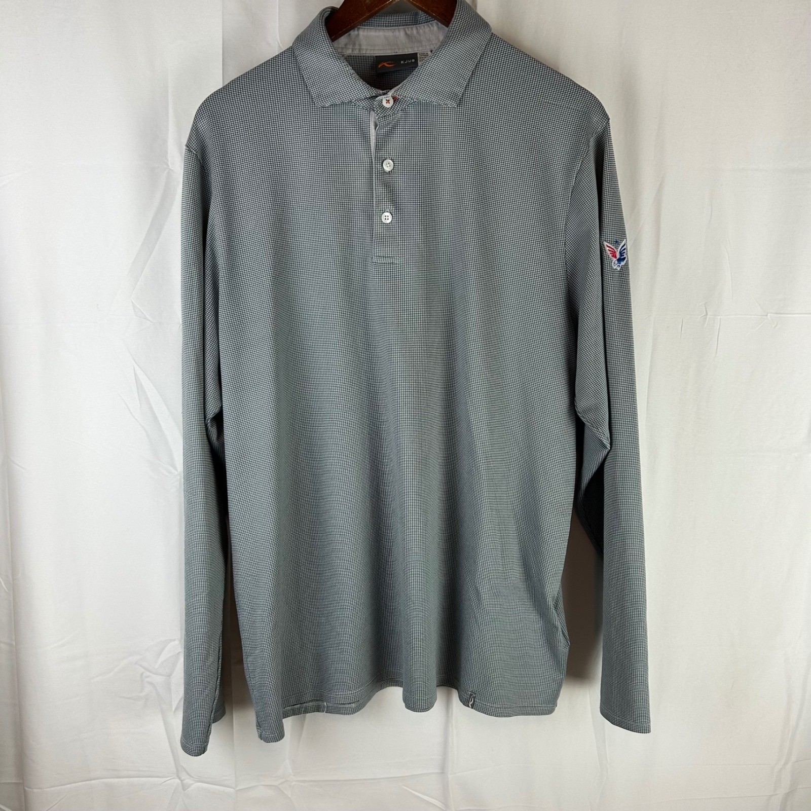 KJUS Ashton Polo Mens 2XL Grey Micro Houndstooth Long Sleeve UPF 50+